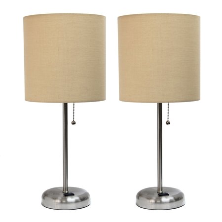 LIMELIGHTS Brushed Steel Stick Lamp with Charging Outlet Set, Tan, PK 2 LC2001-TAN-2PK